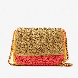 J Crew Crossbody Bag Womens Small Multicolor Straw Colorblock Beach Summer Purse